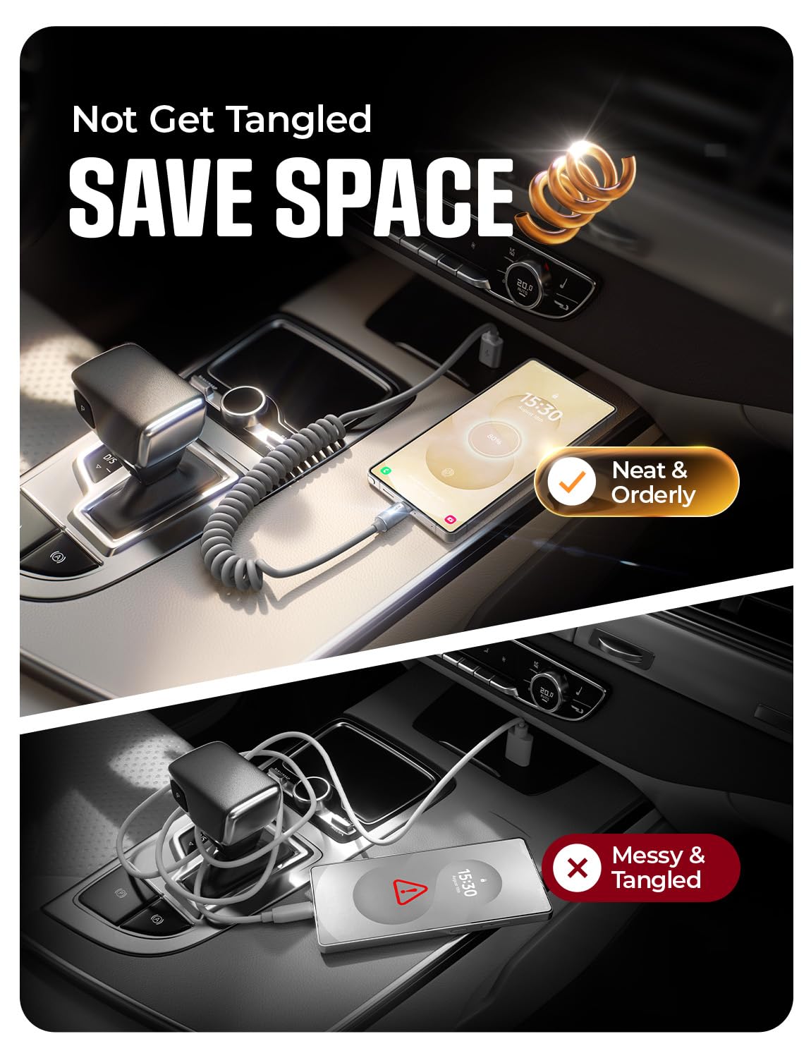 LISEN Coiled USB C Cable, 2 Pack for Car Play & Android Auto Cable
