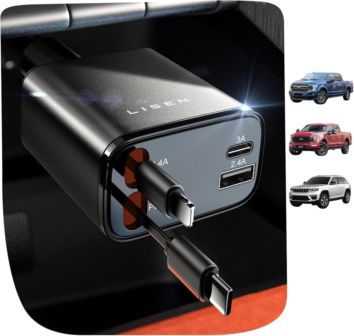 LISEN Einziehbares 84W Schnellladegerät für Autos