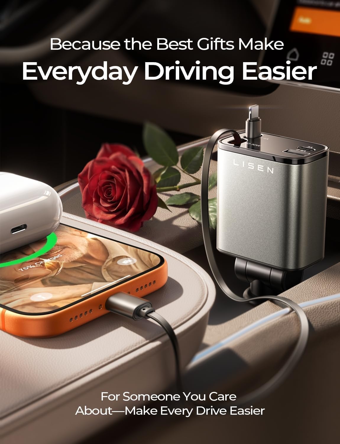 LISEN 84W Retractable Car Charger USB C Cigarette