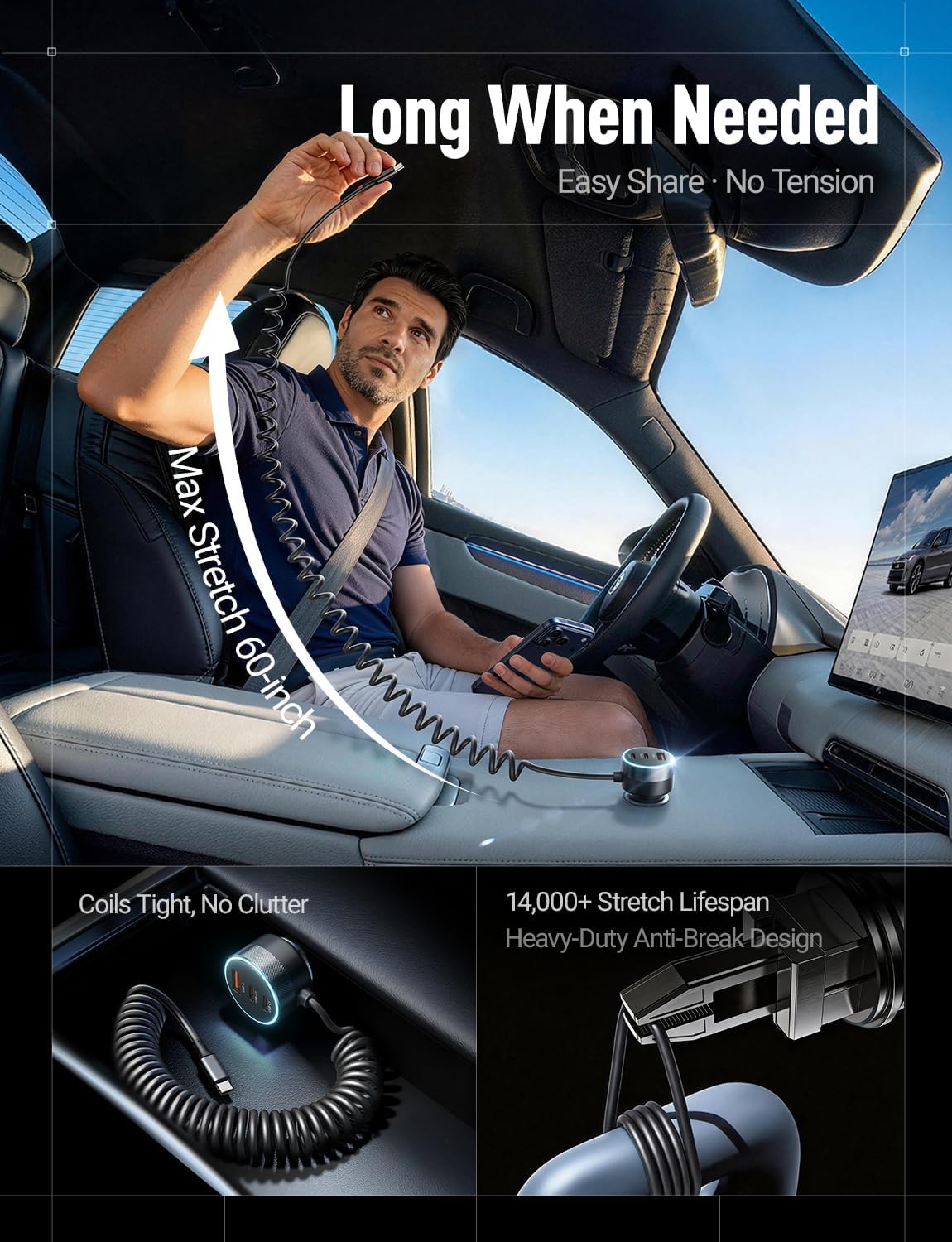 LISEN 90W for iPhone 17 16 15 Pro Max Car Charger USB C Fast Charge