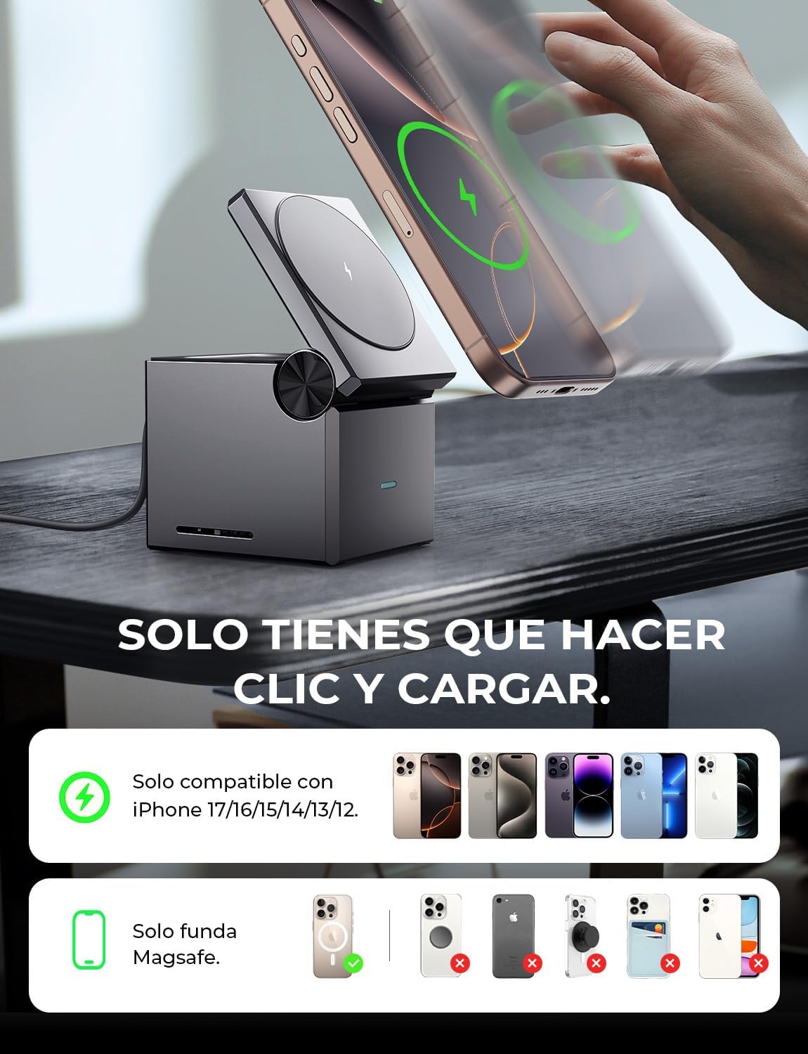 LISEN QI2 3 en 1 Cargador Inalámbrico Plegable Magnética