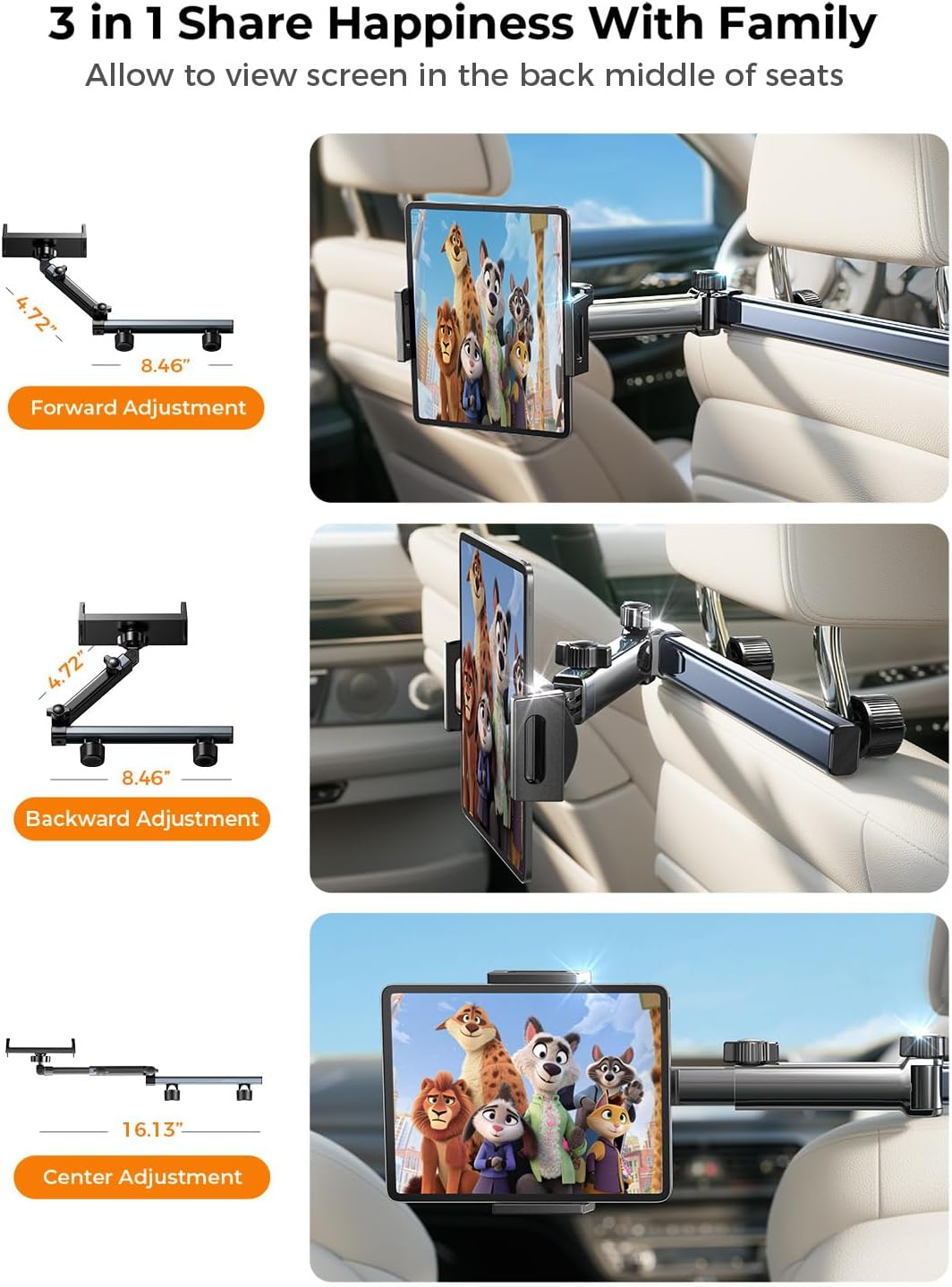 LISEN 3 in 1 for iPad Holder for Car Accessories