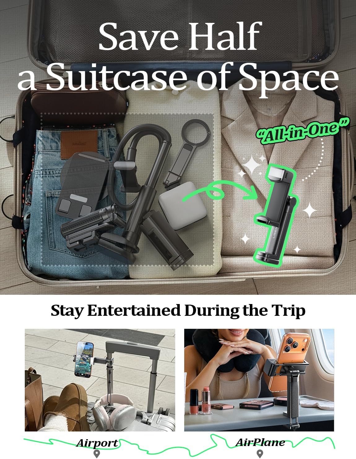 LISEN LED Travel Phone Holder Mount