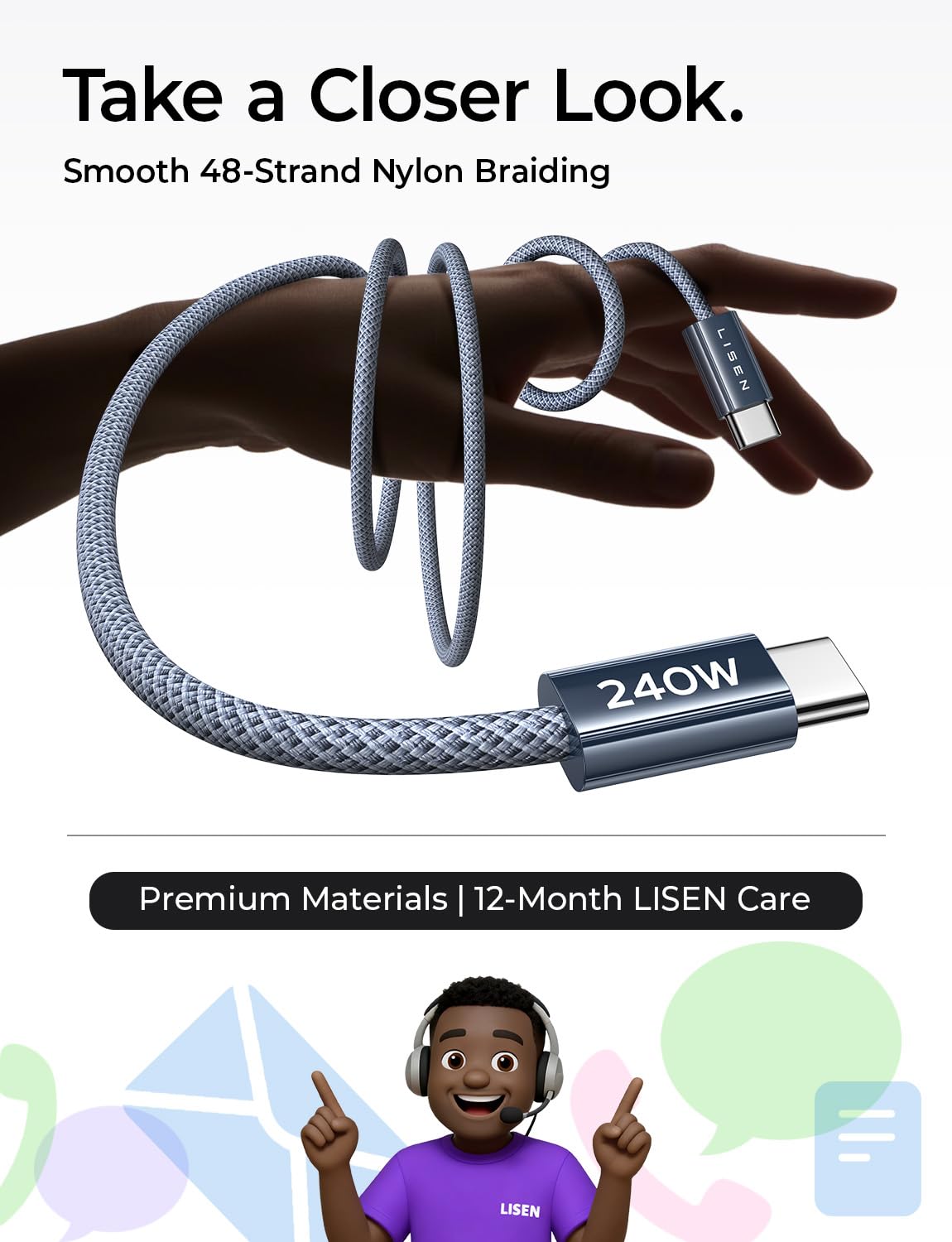 LISEN 240W USB C to USB C Cable