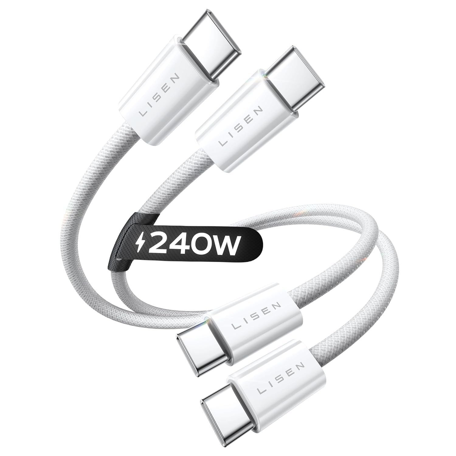 LISEN 2 Pack 240W USB C to USB C Cable 0.5M Charger Cable White