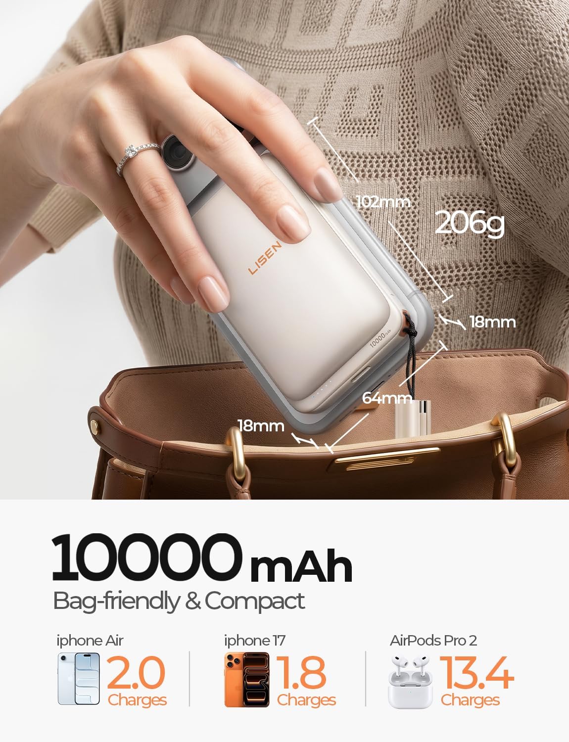LISEN Qi2.2 25W für Magsafe Powerbank (Khaki)