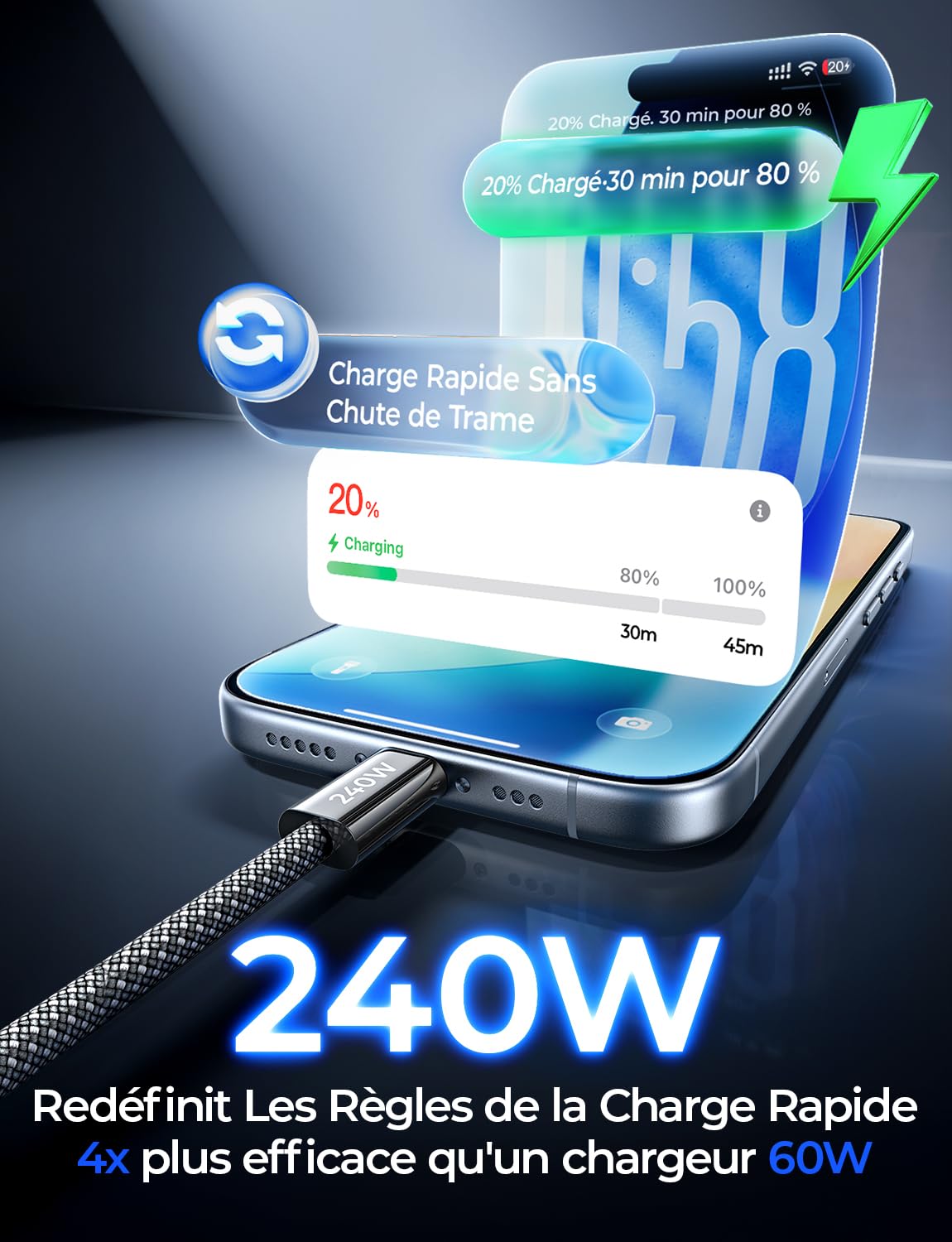 LISEN 240W Cable USB C Charge Rapide