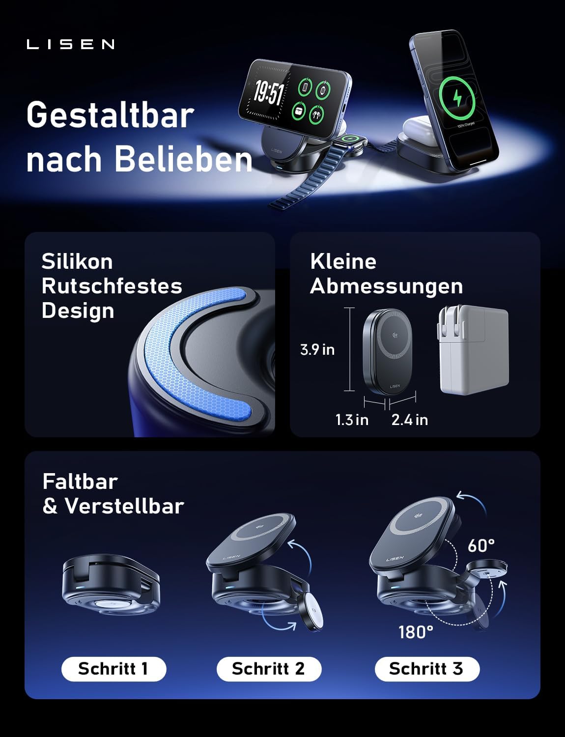 LISEN 3 in 1 MagSafe Ladestation Apple