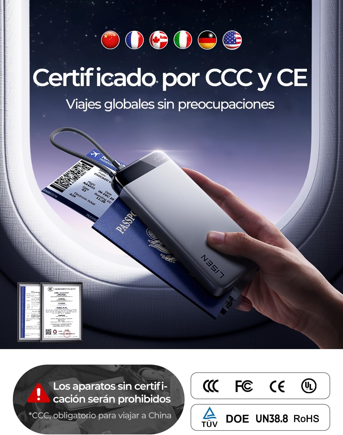 LISEN Power Bank CCC Certified 20000mAh, Bateria Portatil iPhone PD 35W