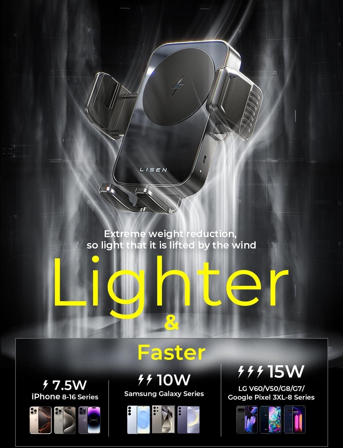 LISEN For Android [15W Pro] Mobile Phone Holder Car with Charging Function