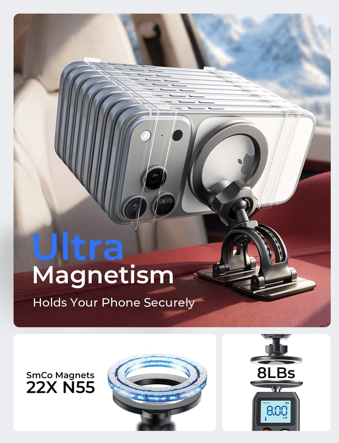 LISEN for MagSafe Car Mount,Magnetic Phone Holder Car,2-in-1 Vent Dashboard