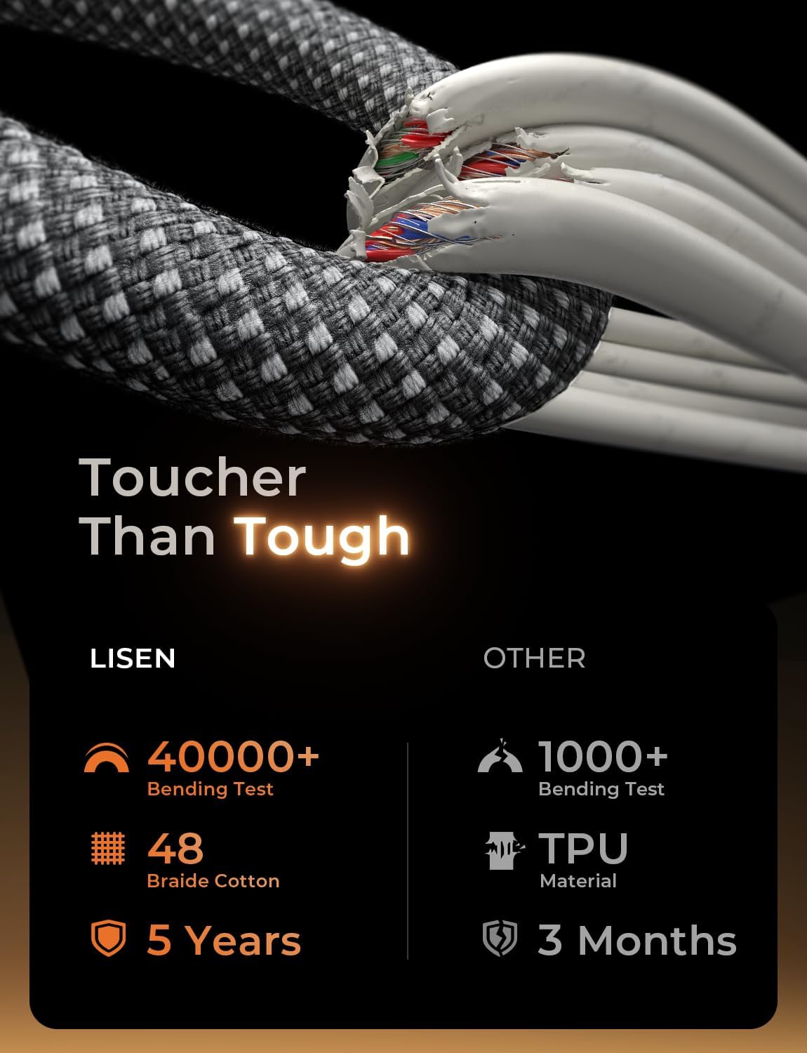 LISEN USB C ケーブル 5本パック [3.3/3.3/6.6/6.6/10フィート] 