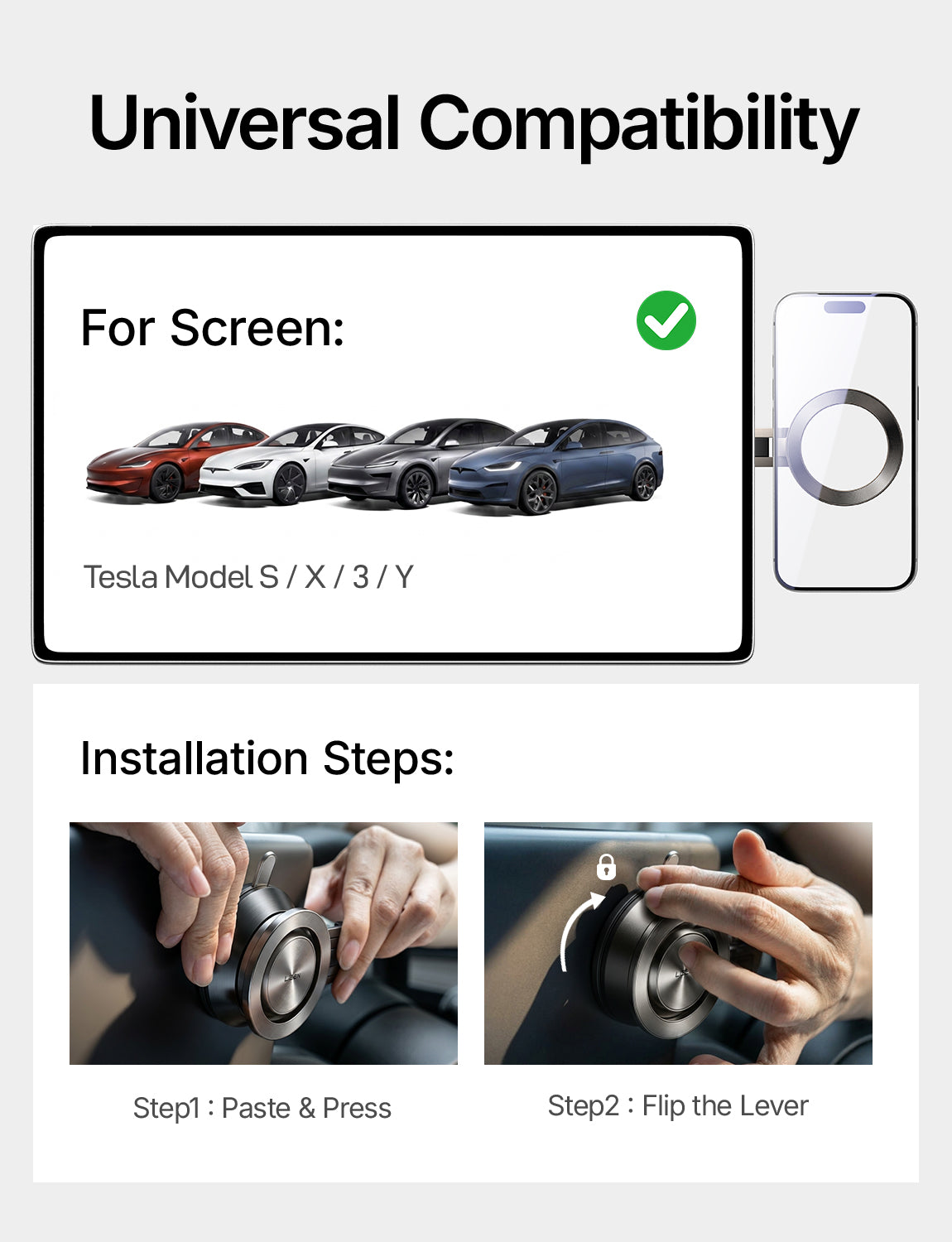 LISEN Tesla Phone Mount for Car [Ultra Suction], Hands Free Magnetic Phone Holder for Tesla 3 Y S X Screen Dashboard, only for iPhone 18 17 16 15 Pro Max Mini & Magsafe Cases Only