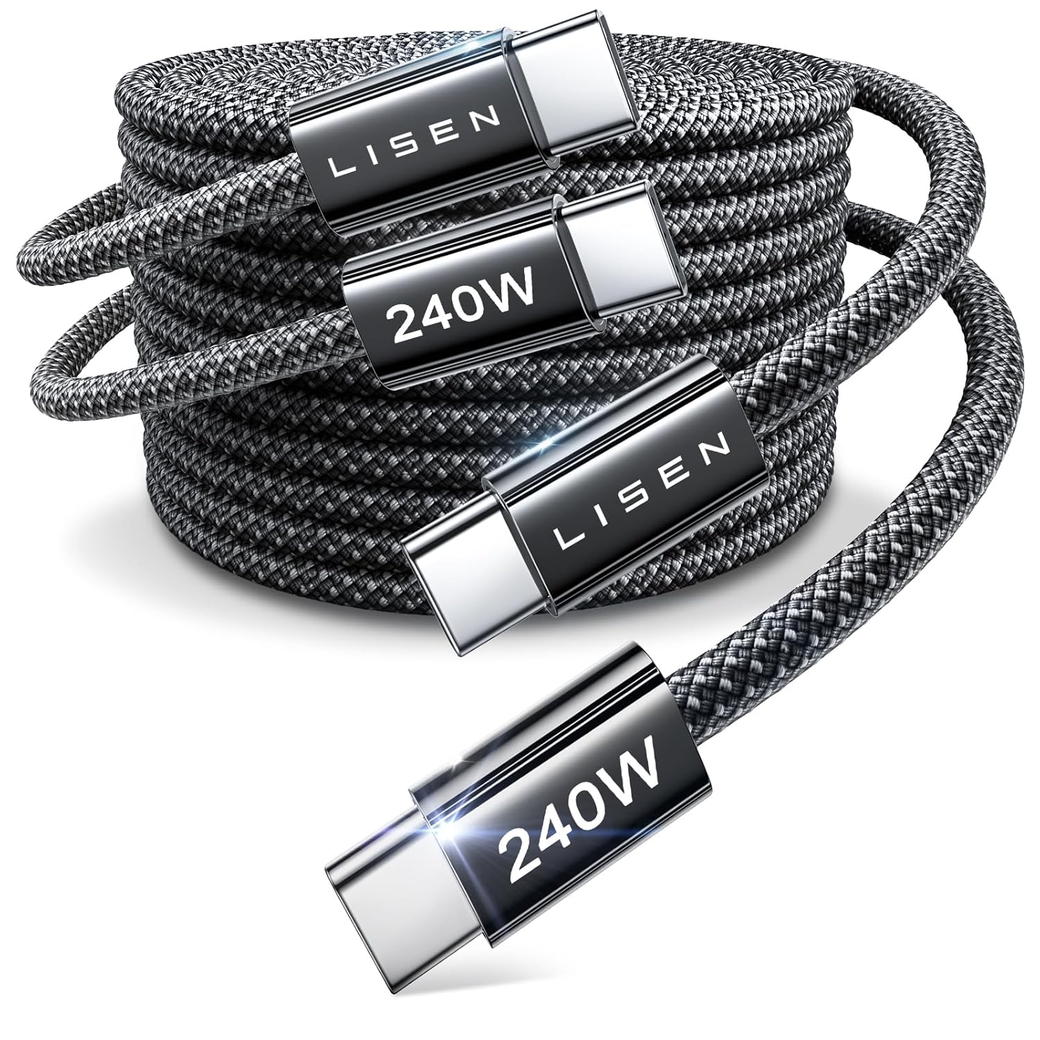 LISEN 2 Pack 240W USB C to USB C Cable 3M Charger Cable Black