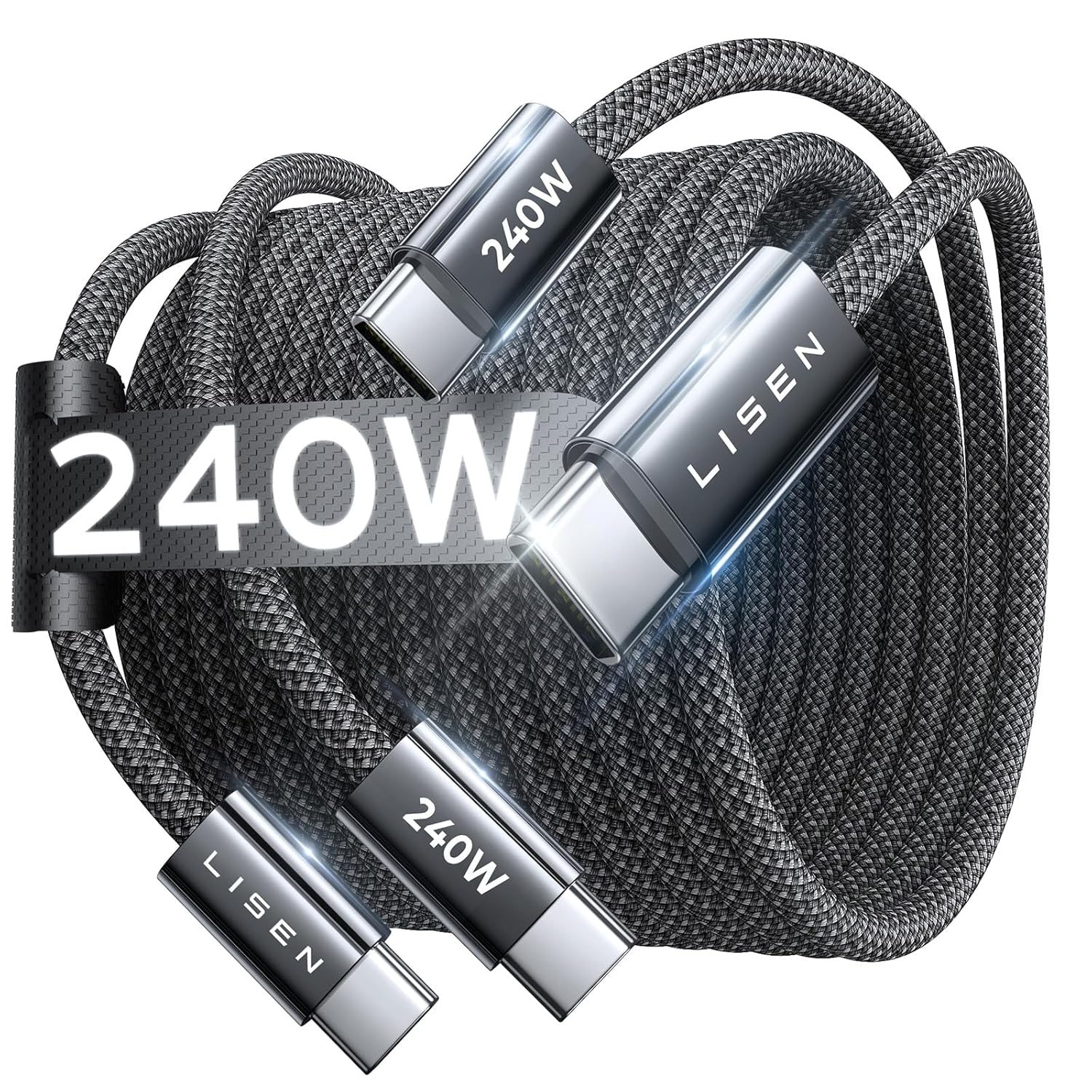 LISEN 2 Pack 240W USB C to USB C Cable 3M Charger Cable Black