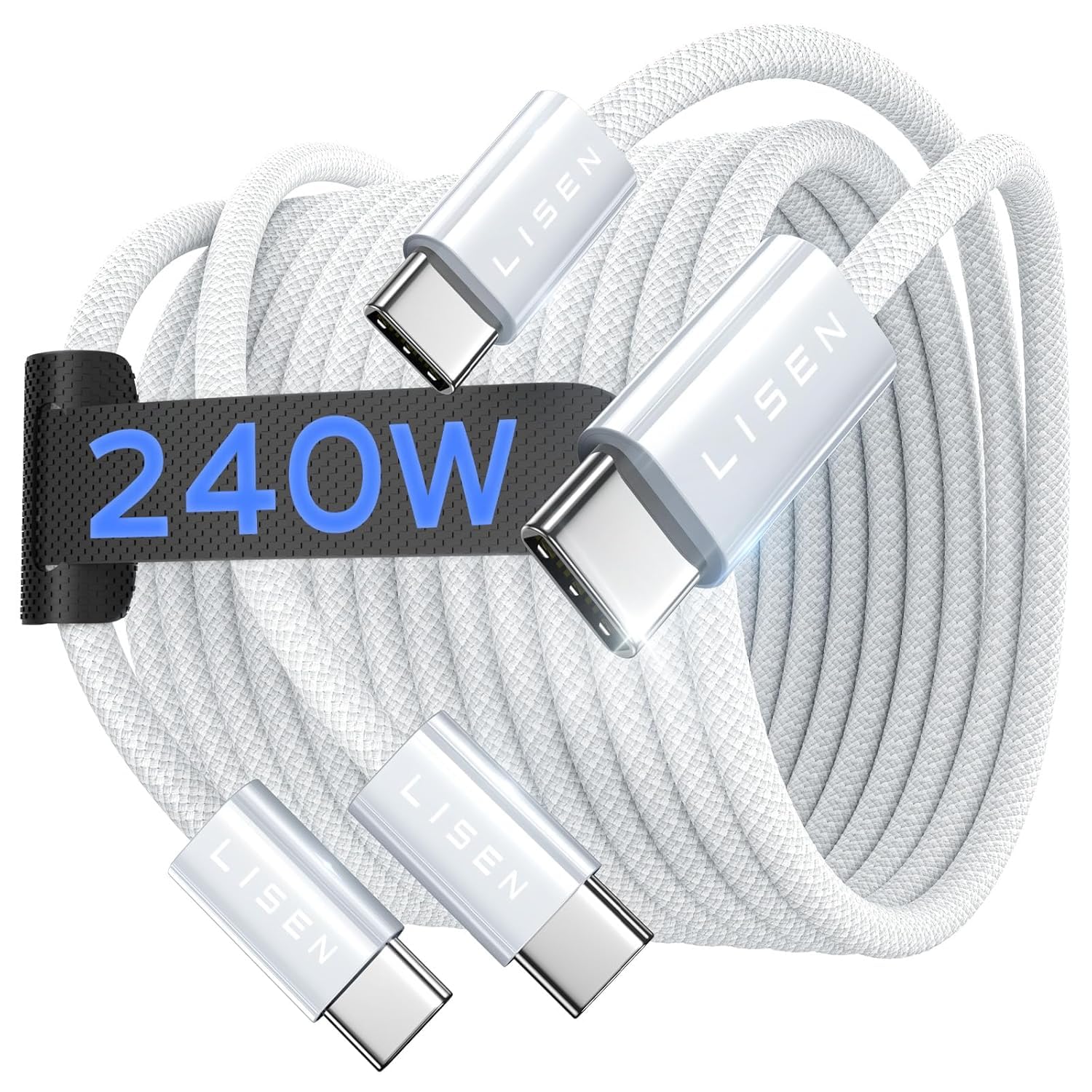 LISEN 2 Pack 240W USB C to USB C Cable 3M Charger Cable White