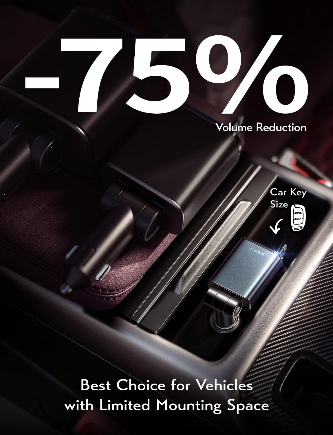 LISEN Compact 3 in 1 Retractable Car Phone Charger USB C Fast Charge 57W Cigarette Lighter USB Charger 80cm Type-C Cable, 12/24V Car Adapter Socket Car Accessories
