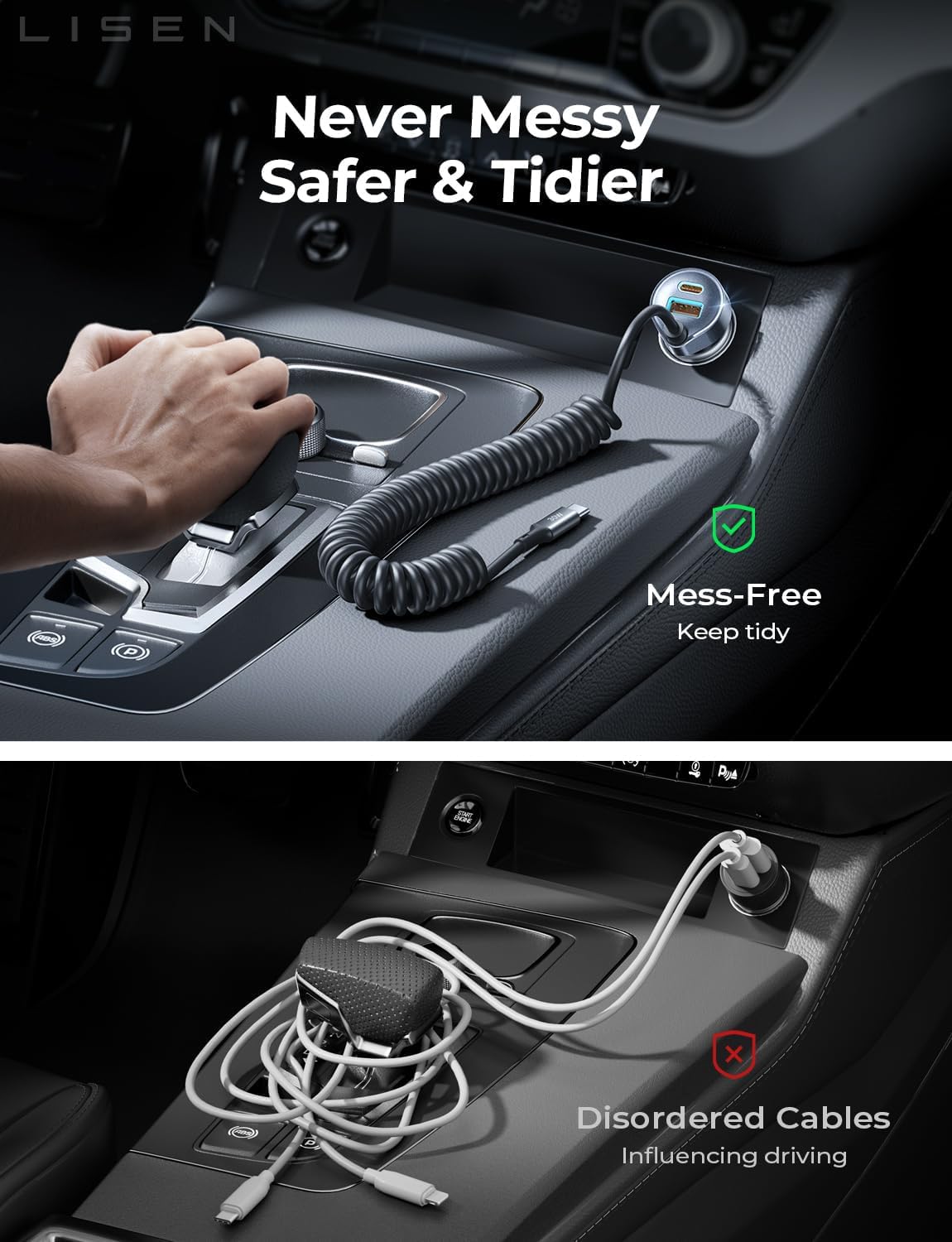 LISEN 90W iPhone 17 16 15 Pro Max用カーチャージャー USB C 急速充電、iPhone 15 16 17 Pro用超高速カーチャージャー タイプCアダプター iPhone 17 16 15 Air ProMax Plus、Samsung Galaxy S25、Pixel、Android用