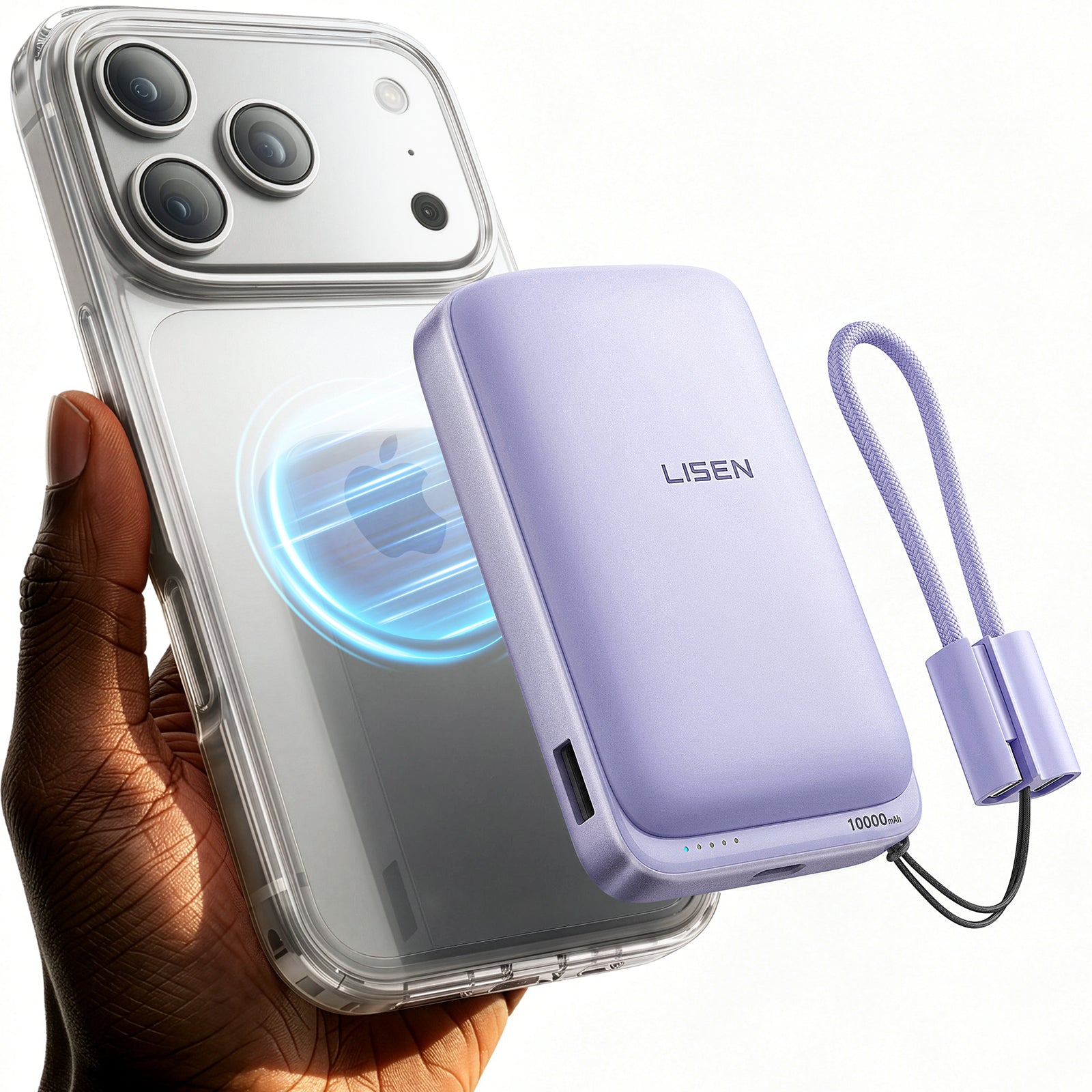 LISEN 10000mAh Qi2 MagSafe Power Bank with Detachable Cable