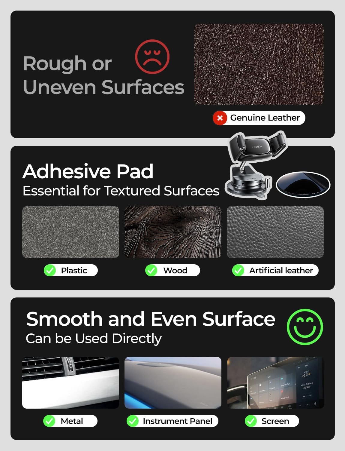 LISEN Suction Phone Mount for Car，Auto-Adjusting Phone Holder