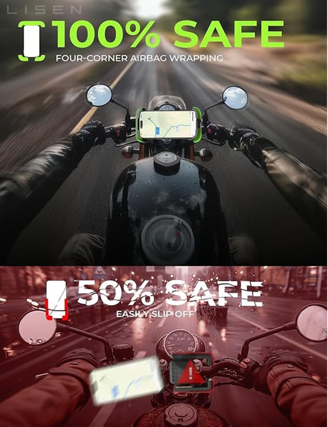 LISEN Bike Phone Holder, [Super Easy Install] Motorcycle Phone Mount Ebike Accessories Bicycle Handlebar Holder Mount Gifts for Adults Kids Men MountainMiniBikeScooter GearAccessories Black for 2 Pack