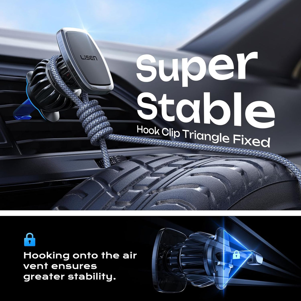 LISEN Magnetic Phone Holder Car,[Military-Grade Hook] 6 Magnets Phone Mount