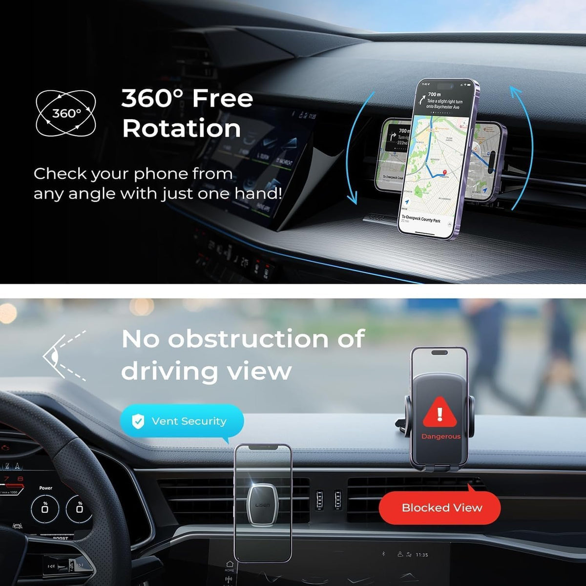 LISEN Magnetic Phone Holder Car,[Military-Grade Hook] 6 Magnets Phone Mount