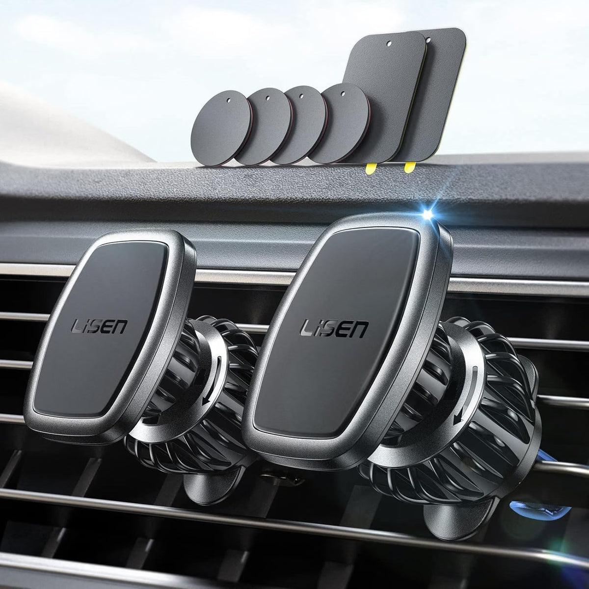 LISEN Magnetic Phone Holder Car Vent, 2 Pack 6 Strong Magnets Hands-Free