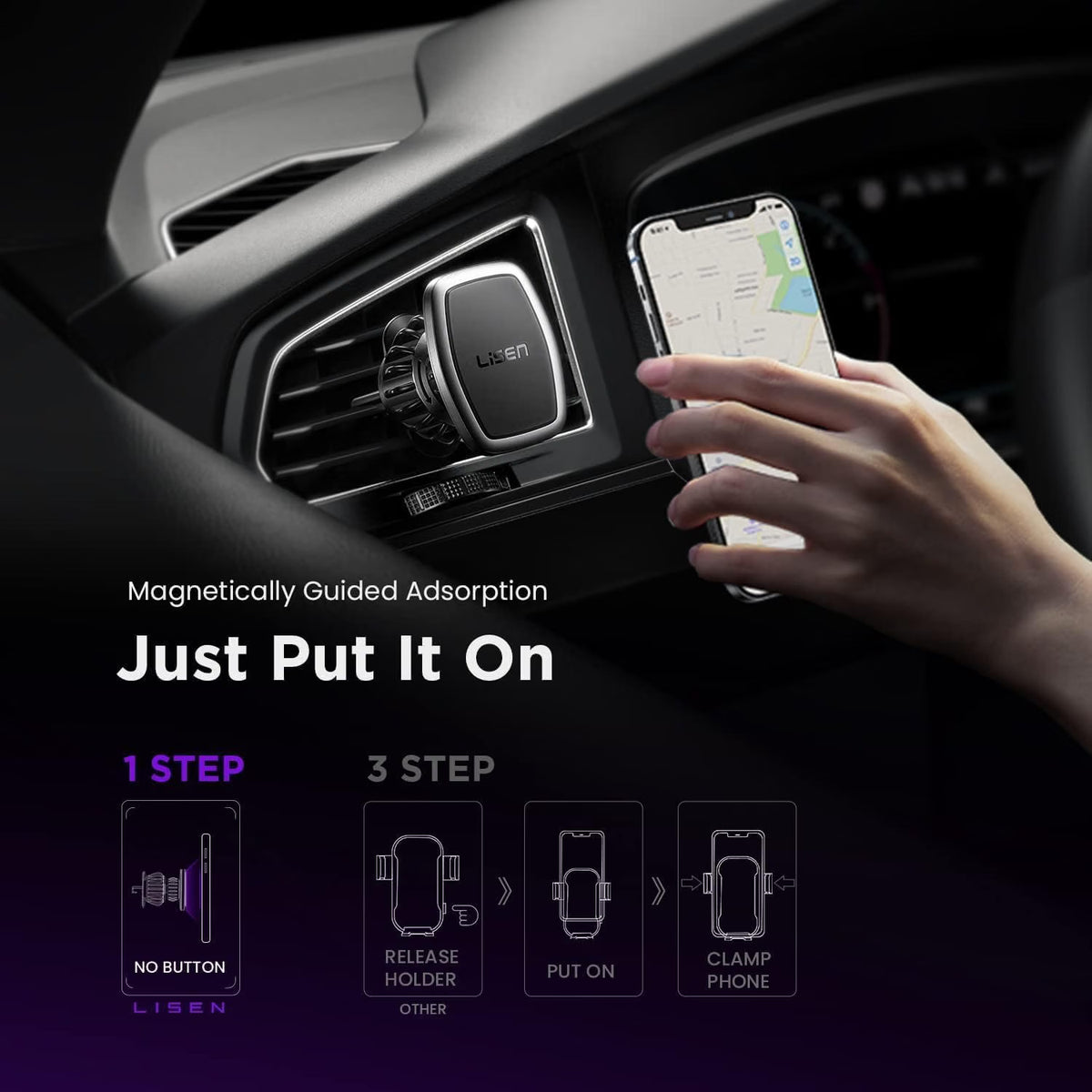 LISEN Magnetic Phone Holder Car Vent, 2 Pack 6 Strong Magnets Hands-Free