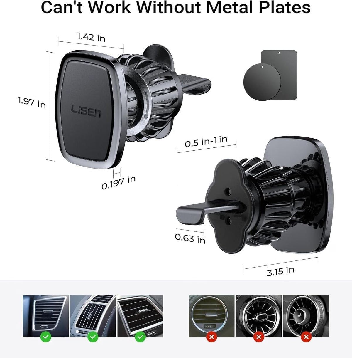 LISEN Magnetic Phone Holder Car Vent, 2 Pack 6 Strong Magnets Hands-Free