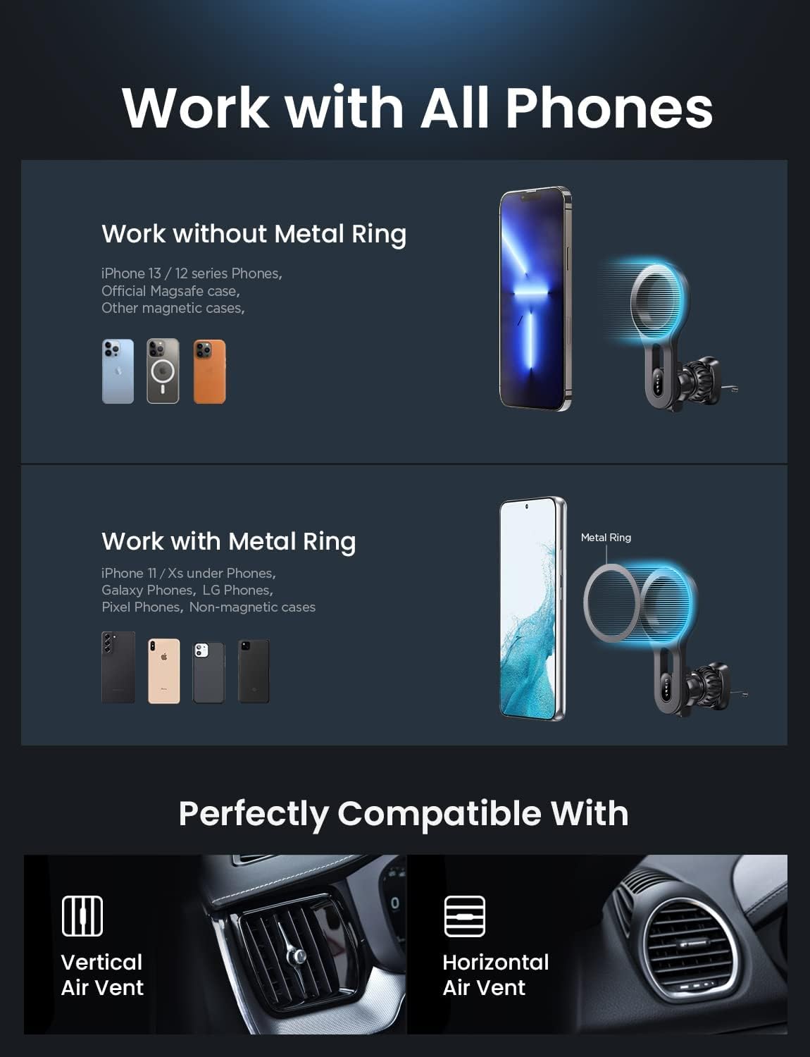 LISEN MagSafe Car Mount Vent Phone Holder Car [Won't Block Vent]