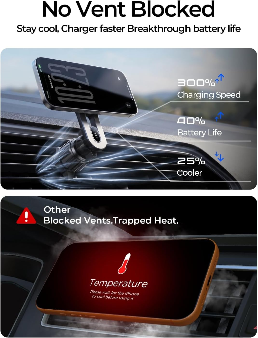 LISEN for Qi2.2 25W MagSafe Car Mount Charger for iPhone 18 Pro Max, Car Vent Magnetic Car Charger Stable Qi2 Wireless Charging Car Charger Mount Holder,Car Mount,Car Vent Mount for iPhone 18 17 16