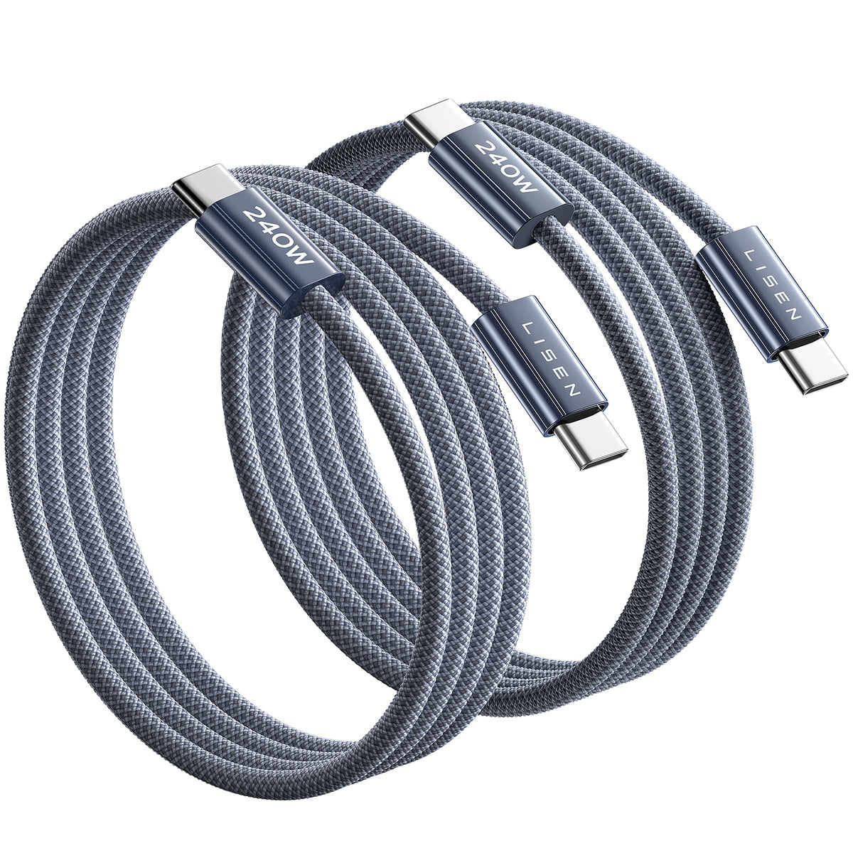 LISEN 240W USB C to USB C Cable [2-Pack 1m] USB C Charger Cable, Nylon Type C Charger Cable Fast Charging for iPhone 17 16 15 Pro Max, MacBook Pro/Air, iPad Pro, Galaxy S25 S24, Switch 2, Midnight