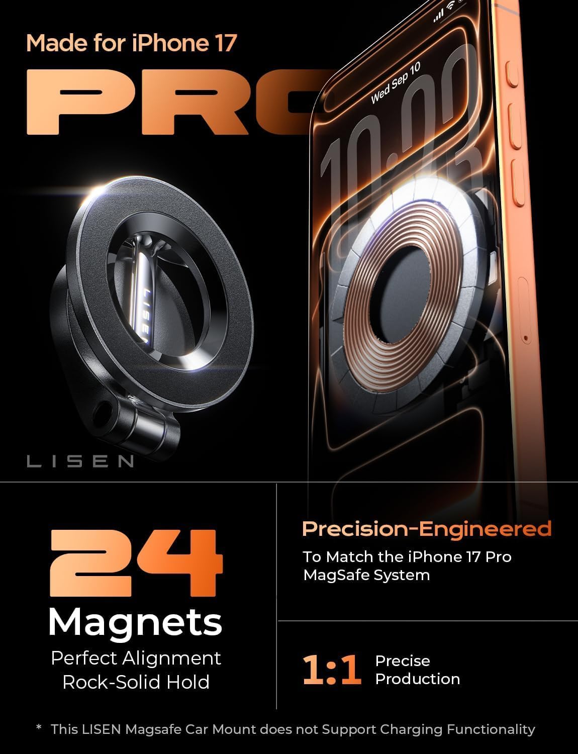 LISEN for MagSafe Car Mount [24 Strong Magnets] Magnetic Phone Holder 360°