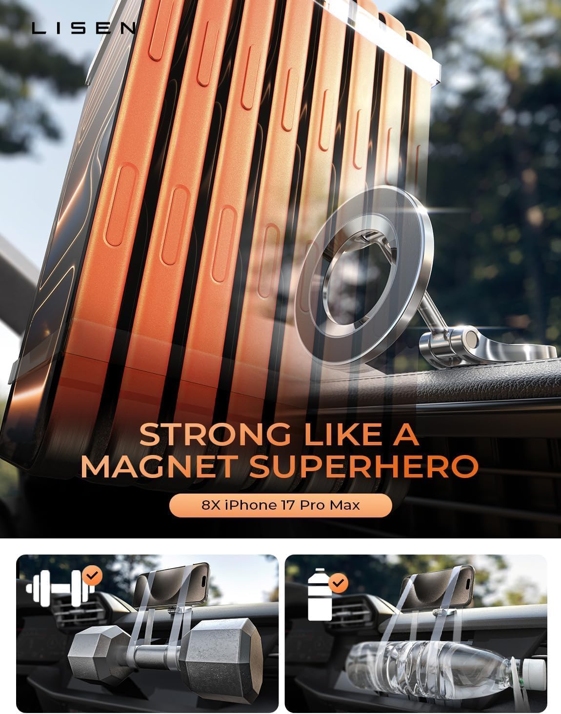 LISEN for MagSafe Car Mount [24 Strong Magnets] Magnetic Phone Holder 360°