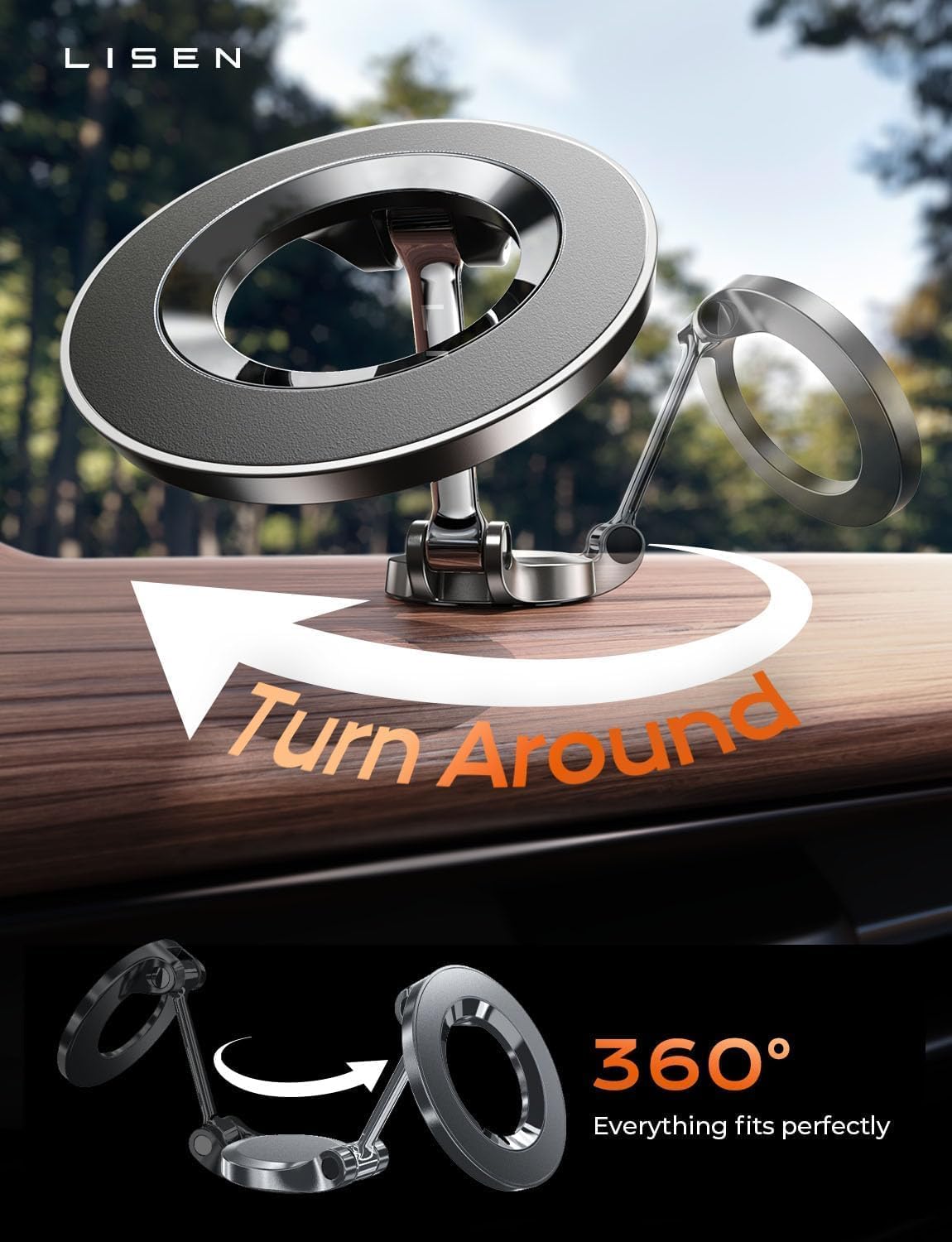 LISEN for MagSafe Car Mount [24 Strong Magnets] Magnetic Phone Holder 360°