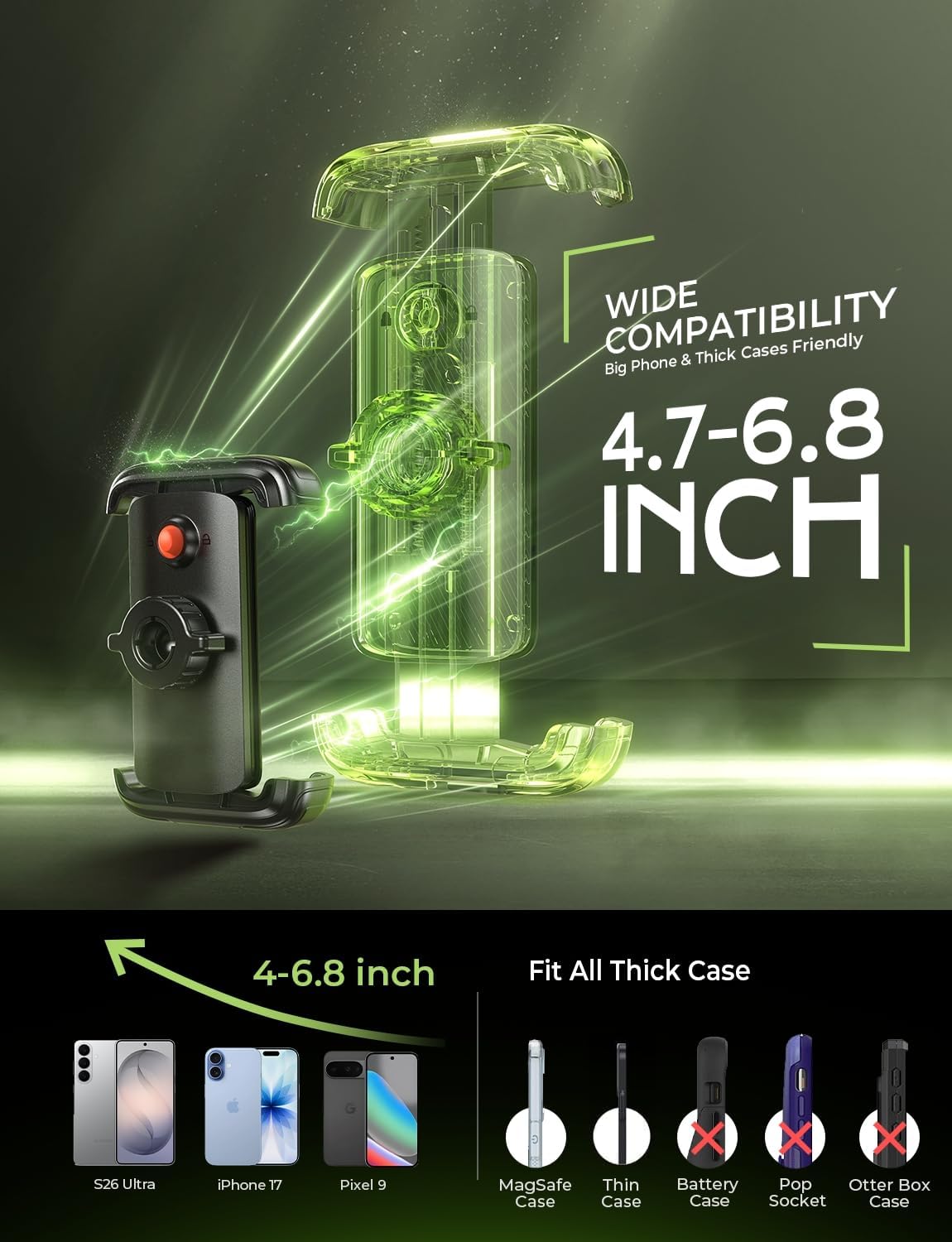LISEN Bike Phone Mount Holder, [1s Quick Lock] Motorcycle Phone Mount