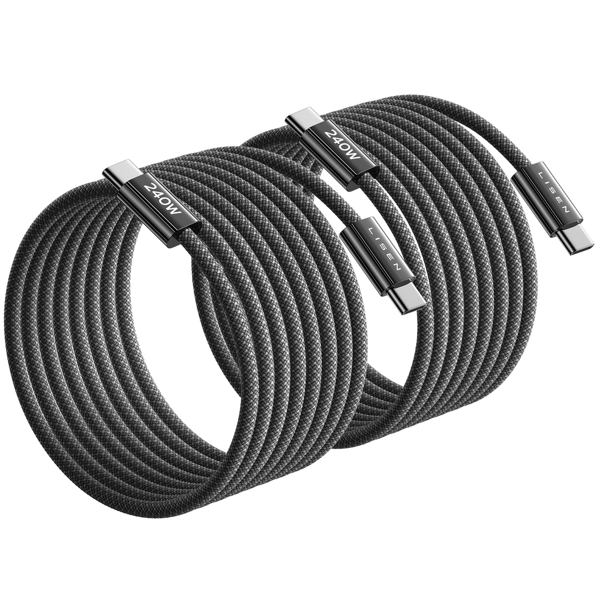 LISEN 240W USBC to USBC Cable [2-Pack 3m+3m] C to C Charger Cable Fast Charge Type C Charger Cable Fast Charging for iPhone 17 16 15 Pro Max, MacBook Pro/Air, iPad Pro, Galaxy S25, Switch 2, Black