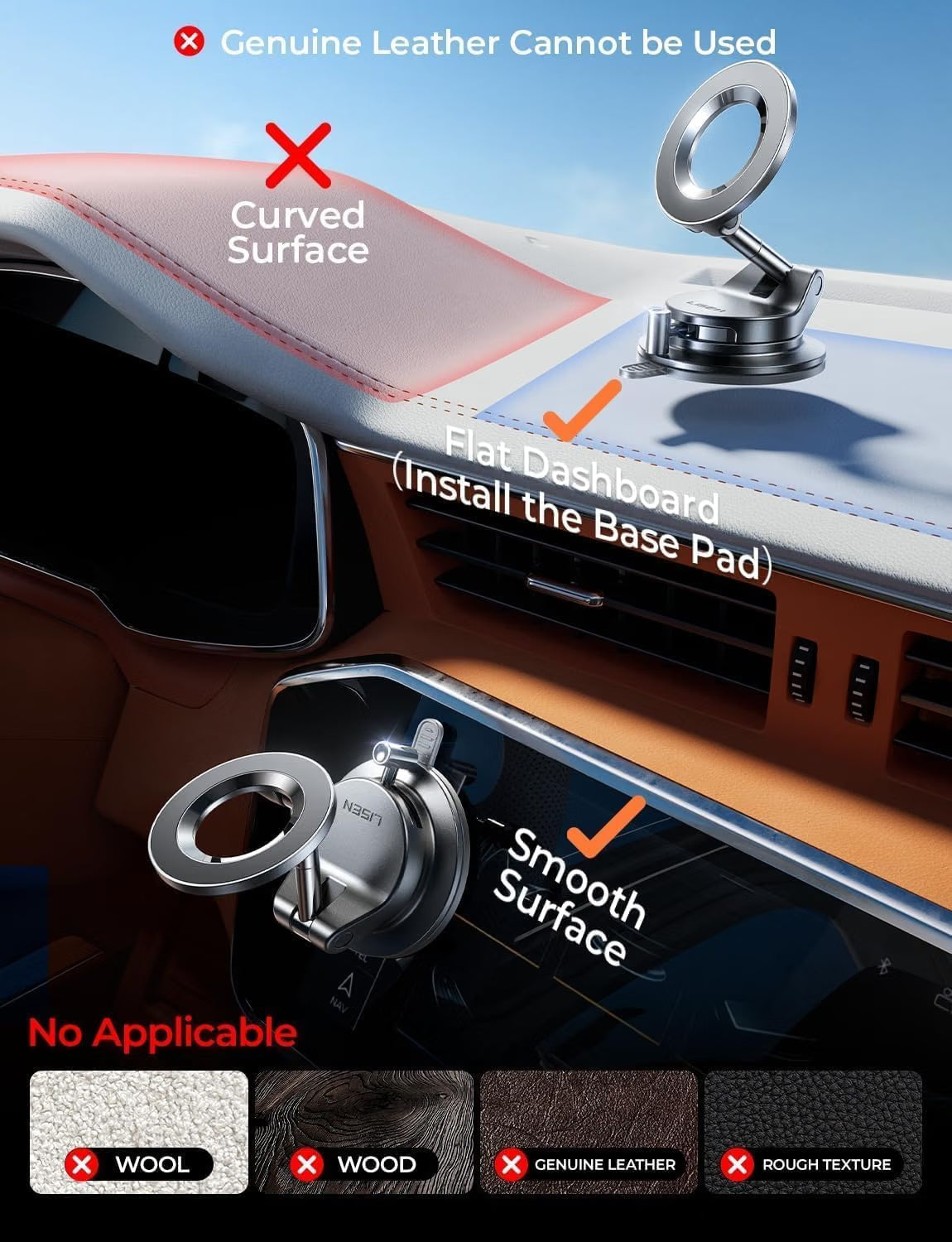 LISEN Car Phone Holder Car for Magsafe Magnetic Car Mount for iPhone 18 Pro