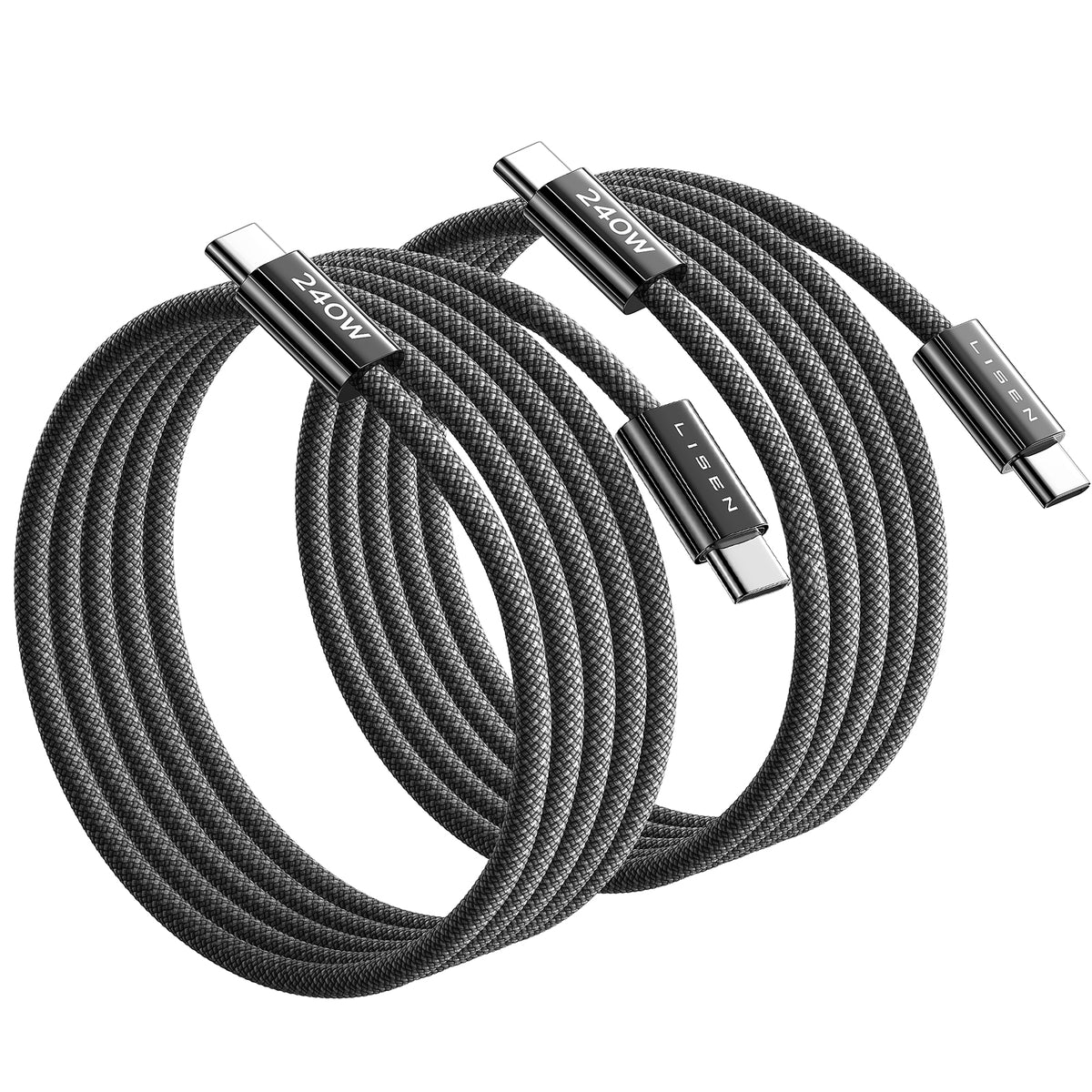 LISEN 240W USB C to USB C Cable [2-Pack 2m] USB C Charger Cable Black