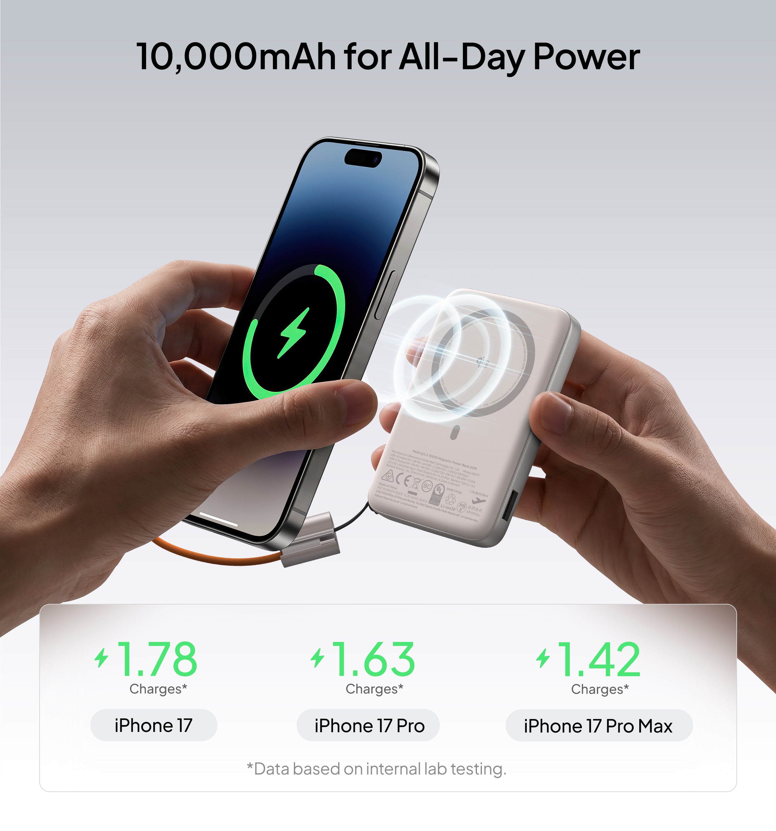 LISEN Qi2.2 25W Power Bank with Built-In USB-C Cable