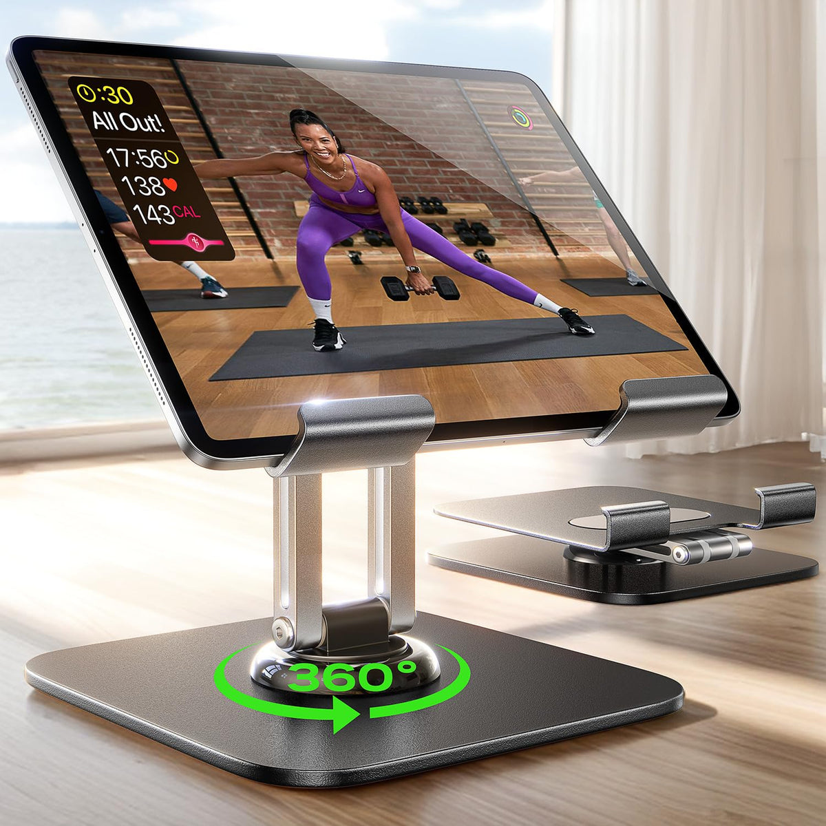 LISEN Tablet Stand Holder Fits iPad Stand for Desk 360° Adjustable Foldable for iPad Holder Home Must Have Desk Accessories Office Accessories Fits 4-12.9INCH