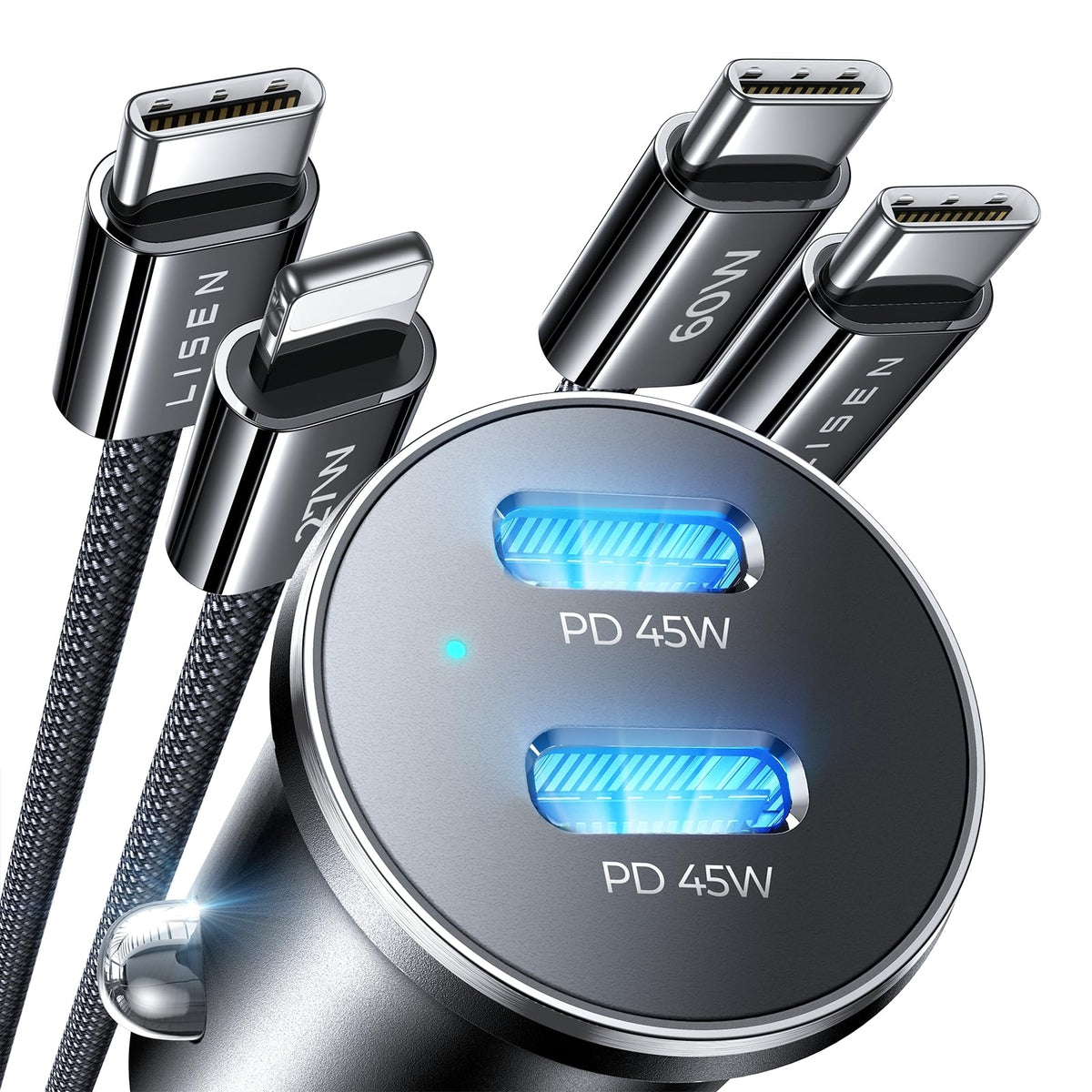 LISEN 90W USB-C Autoladegerät mit Schnellladefunktion für iPhone 17 