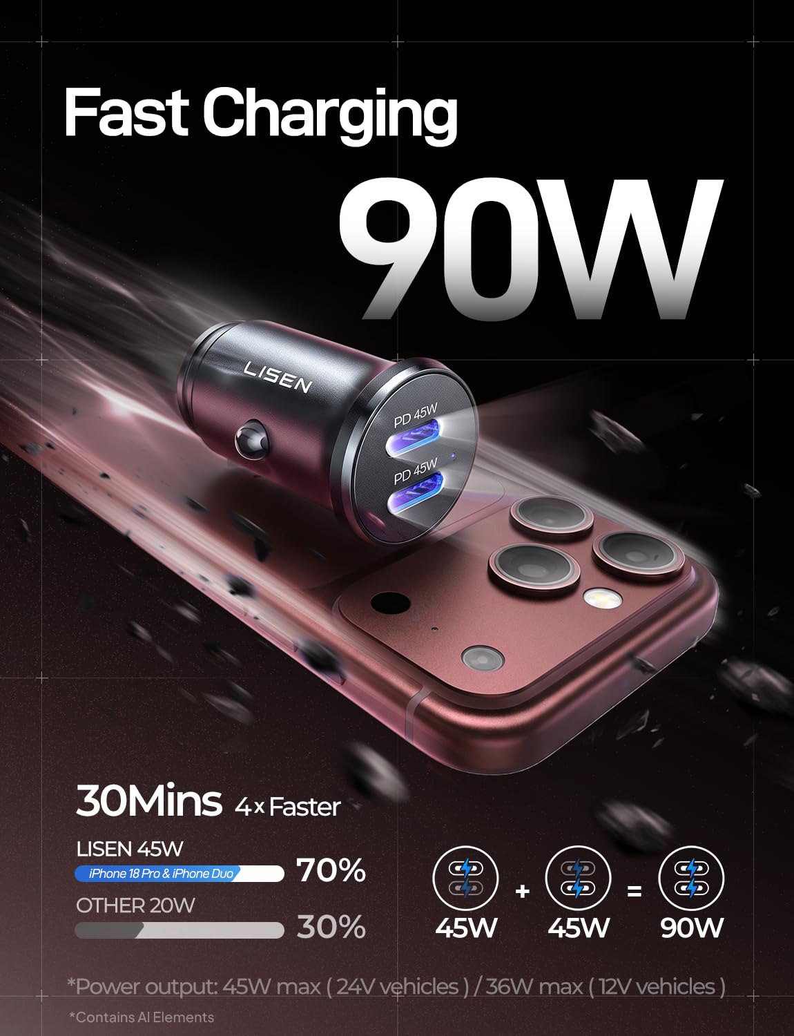LISEN 90W USB-C Zigarettenanzünder 