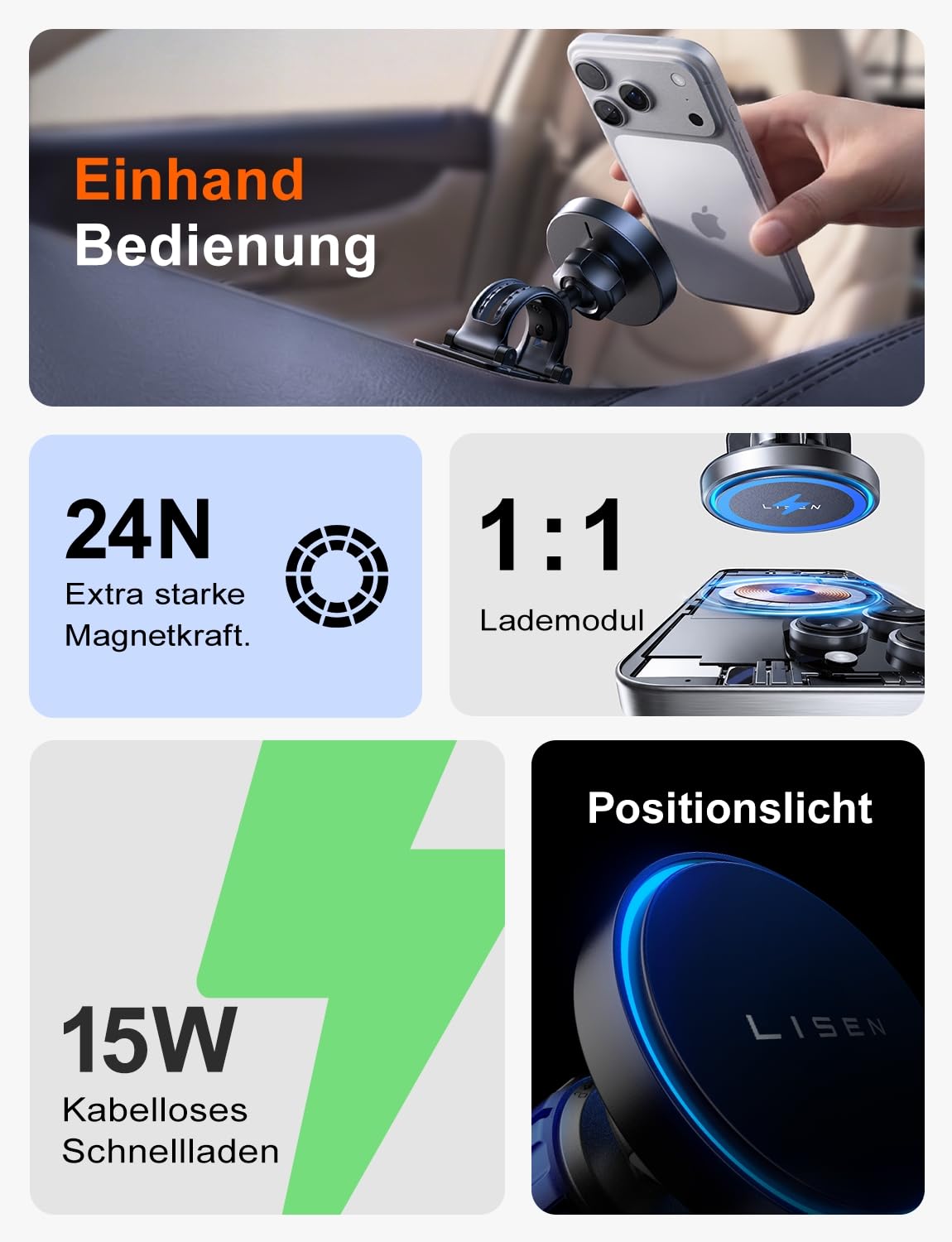 LISEN für Magsafe Autohalterung 15W Handyhalterung Auto mit Ladefunktion