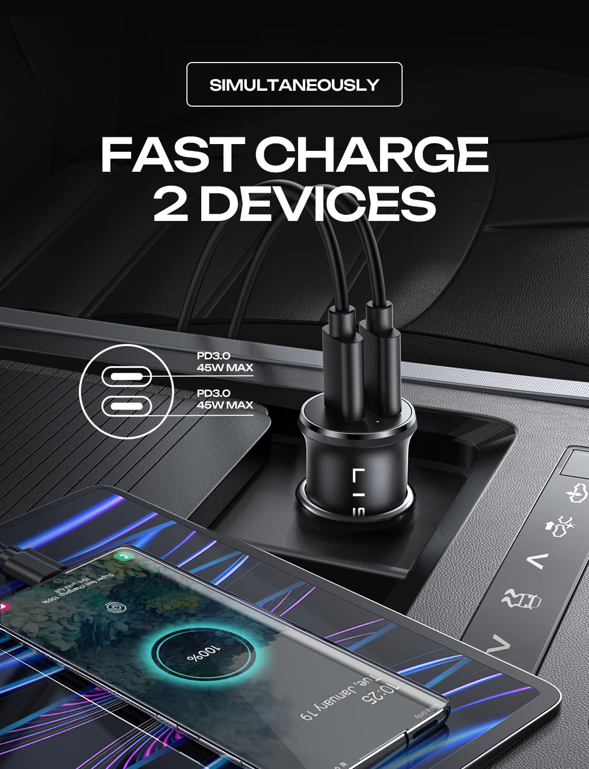 LISEN 90W USB-C Zigarettenanzünder 