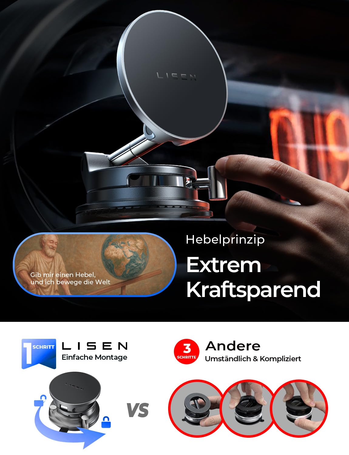 LISEN [Qi2.2 & 25W] Handyhalterung Auto mit Ladefunktion