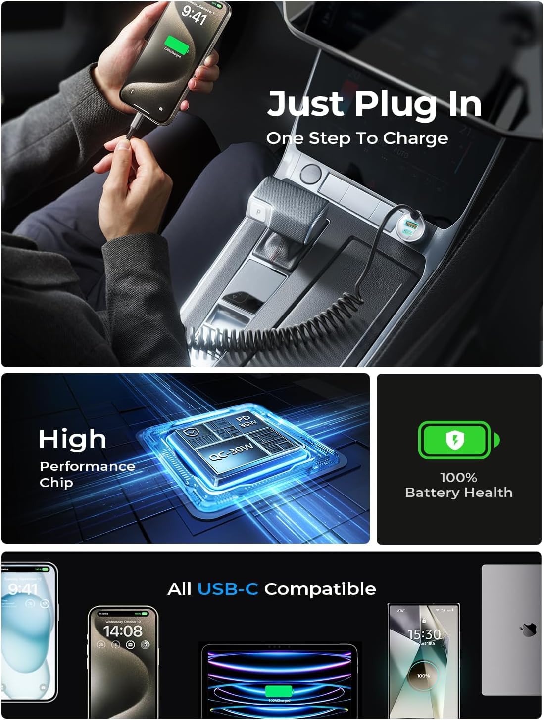 LISEN 90W USB C Car Charger for iPhone 17/16/15 Series Car Charger USB C Fast Charge Adapter,Super Fast for Men Women, Car Accessories, Compatible with iPhone 17 16 15 Pro Max