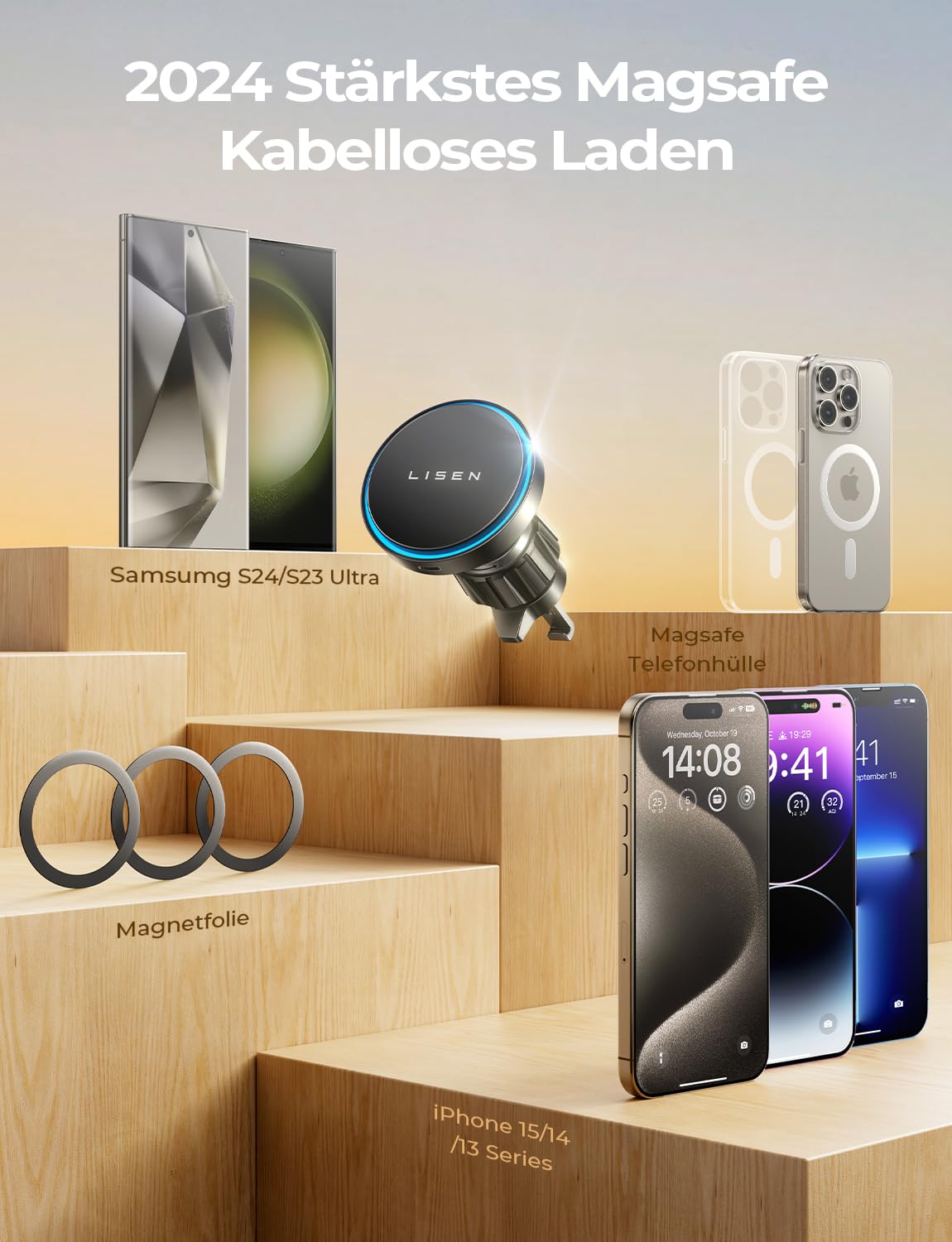 LISEN 15W für Magsafe Autohalterung Handyhalterung Auto mit Ladefunktion, Mag Safe Ladegerät Auto Lüftung Kfz-Handyhalterung mit Ladefunktion,Ladegerät Magnet für iPhone 17/16/15/14/13/12 Serie
