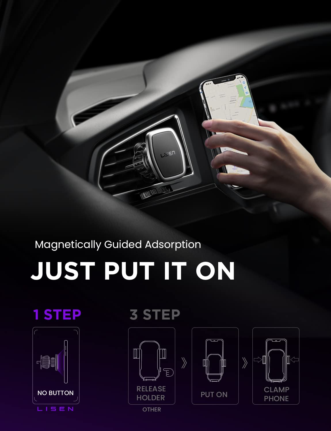 LISEN Magnetic Phone Holder for Cars Air Vent Mobile Phone Holder Magnetic